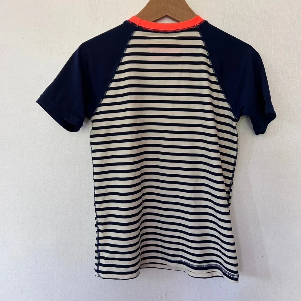 Crewcuts J.Crew Boys Rash Guard Navy White Striped UPF 50+ Swim Shirt Size 8